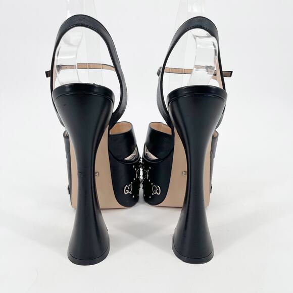 Gucci Janaya Black Leather Studded GG Platform Ankle Strap High Heel Sandals 39 - Picture 7 of 12